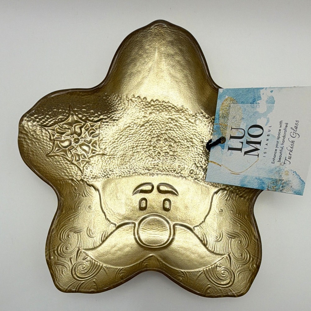 LUMO Istanbul Handmade Turkish Glass Gold Star Santa Bowl, Food Safe